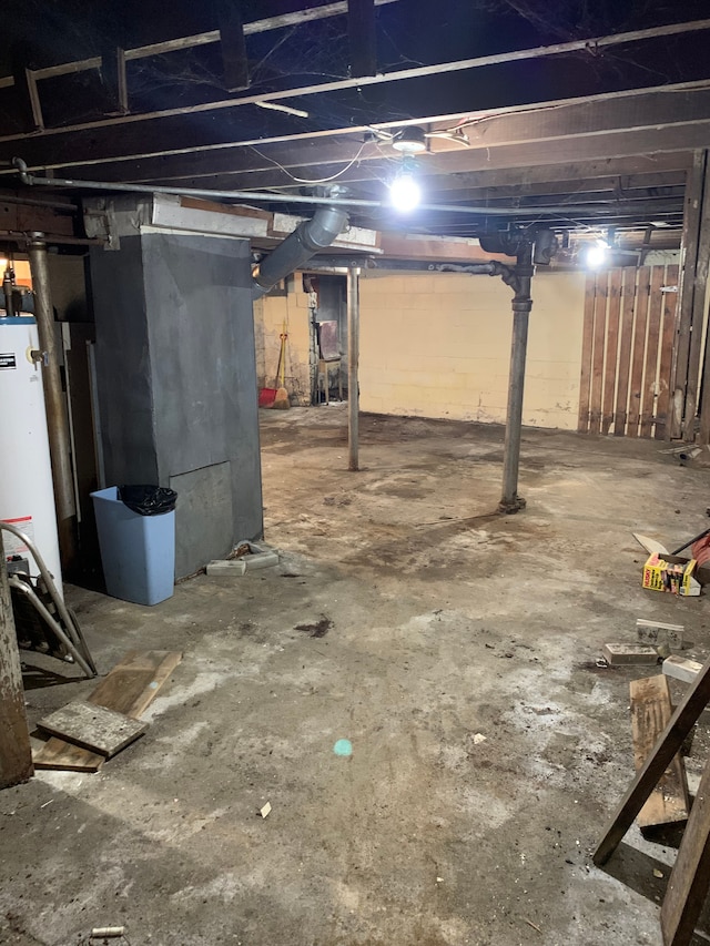 basement with water heater