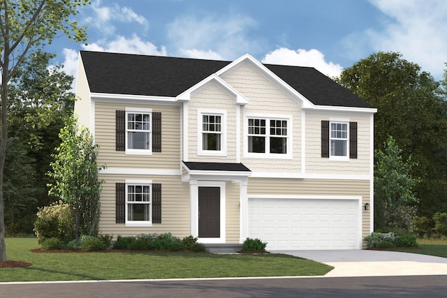 view of front of property featuring a garage and a front yard