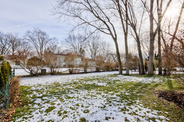 view of yard covered in snow