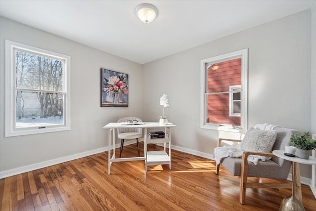 home office with wood-type flooring