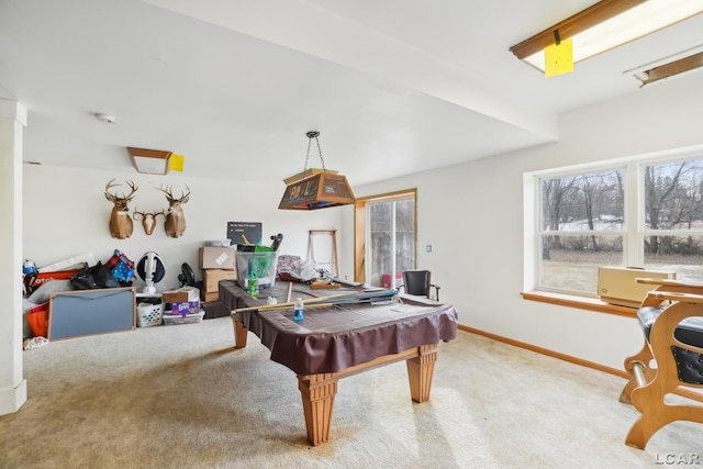 game room with carpet flooring and billiards