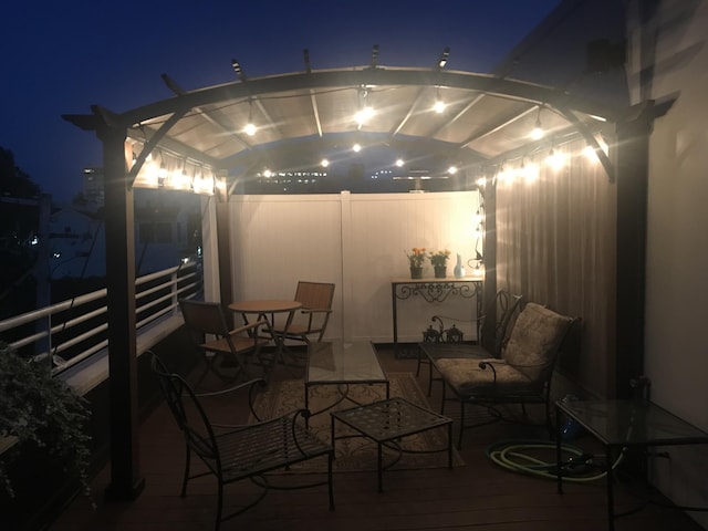 patio at night with a gazebo