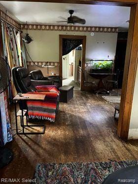 interior space featuring hardwood / wood-style flooring and ceiling fan