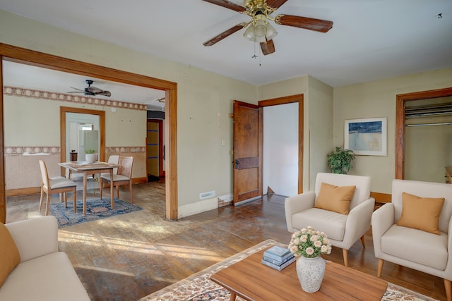 living room with ceiling fan