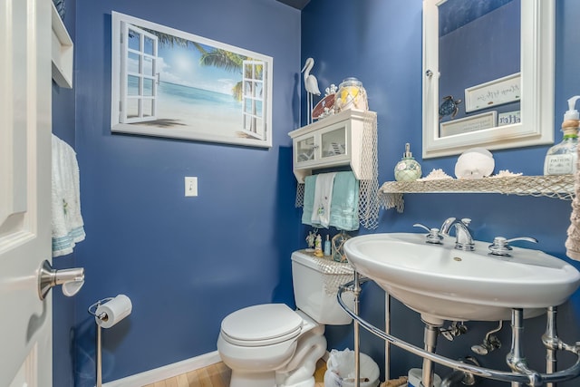 bathroom featuring wood-type flooring and toilet