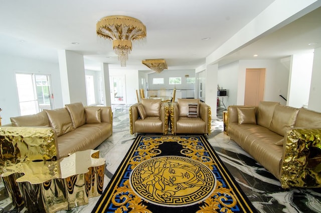 living room featuring a wealth of natural light