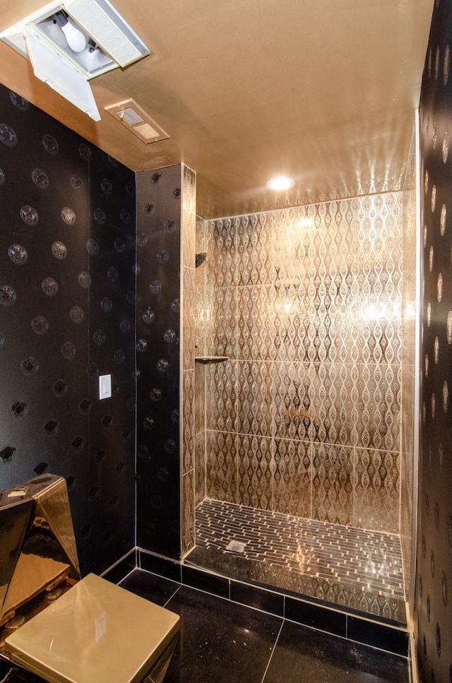 bathroom with tile patterned floors