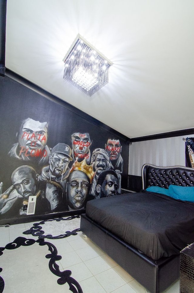 bedroom featuring light tile patterned floors