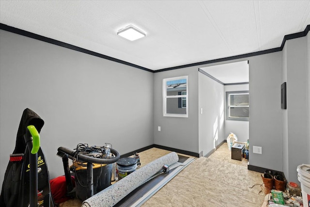 bedroom with crown molding