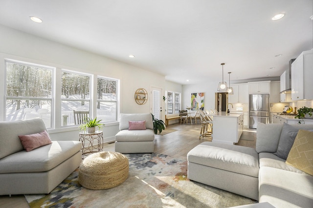 living room featuring light wood-type flooring