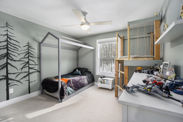 bedroom featuring carpet flooring and ceiling fan