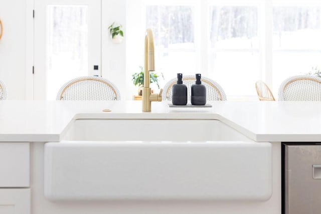 room details featuring sink and white cabinets