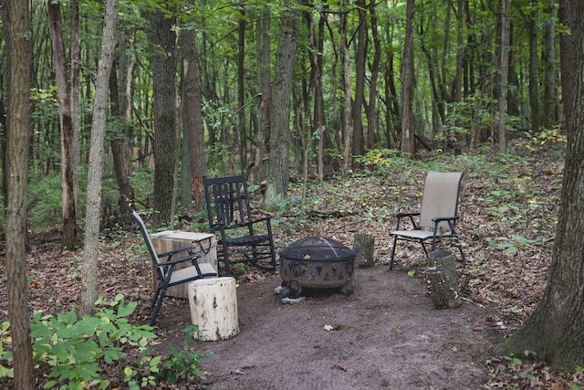 view of yard featuring an outdoor fire pit