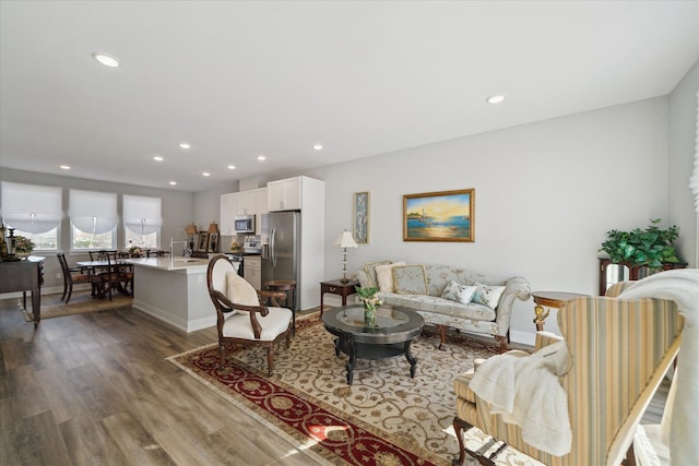 living room with light hardwood / wood-style flooring