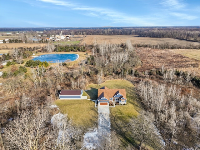 birds eye view of property featuring a rural view