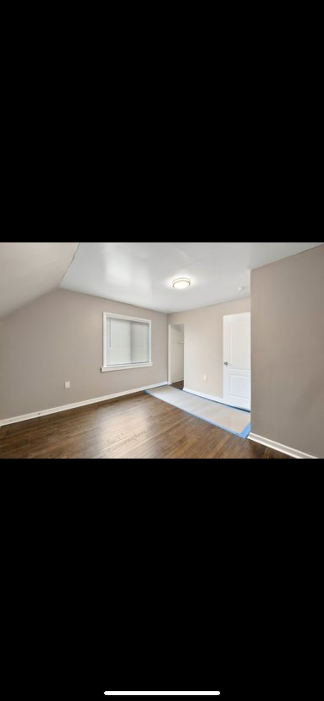 interior space with dark wood-type flooring and lofted ceiling