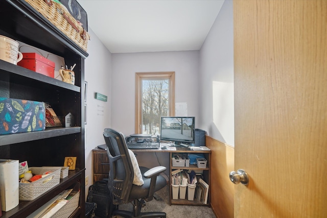 view of carpeted home office