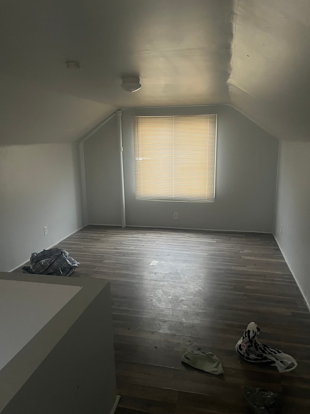 additional living space featuring lofted ceiling and dark hardwood / wood-style floors