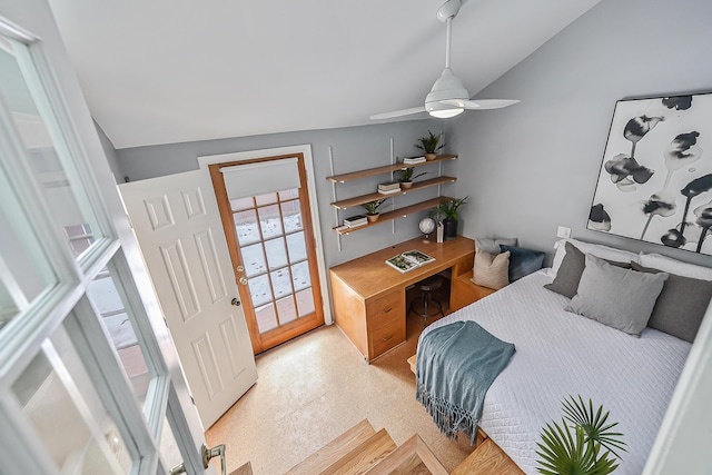 bedroom with vaulted ceiling and ceiling fan