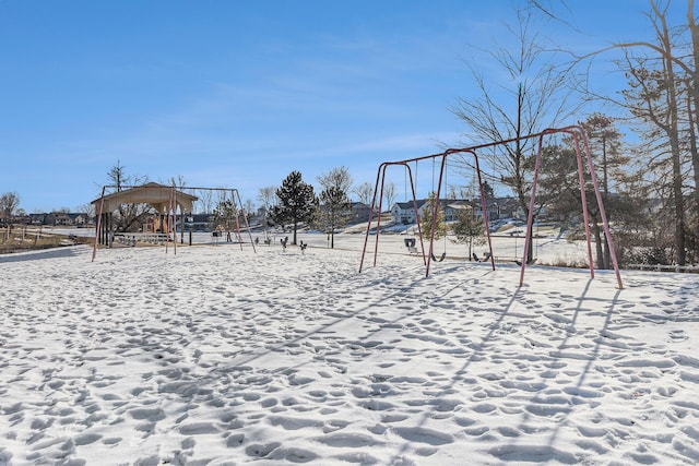 view of snow covered playground