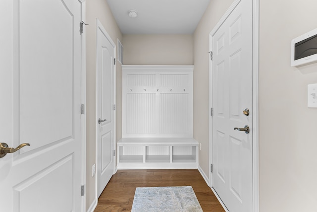 mudroom with dark wood-type flooring