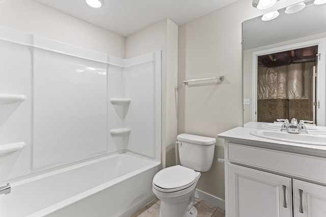 full bathroom featuring shower / bath combination, vanity, tile patterned flooring, and toilet