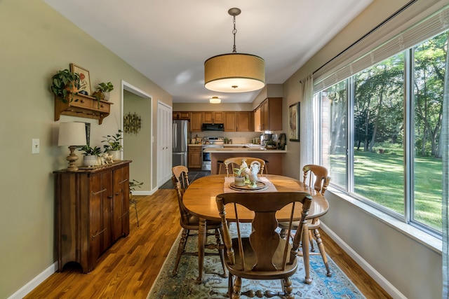 dining area with dark hardwood / wood-style flooring