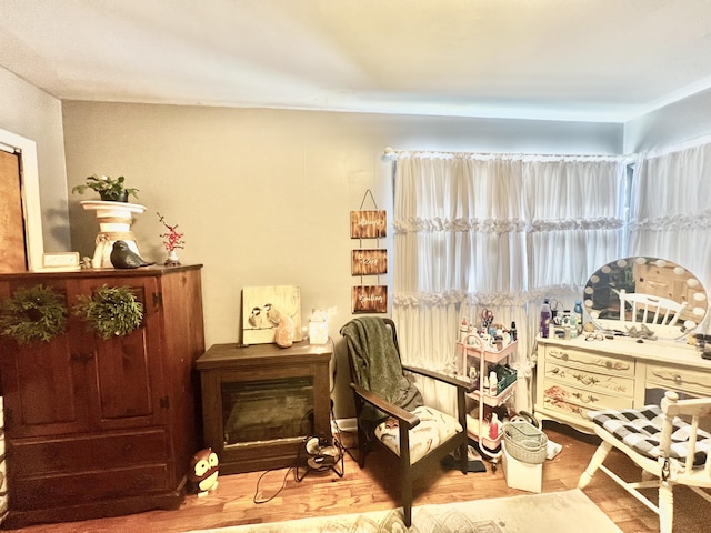 living area with hardwood / wood-style flooring