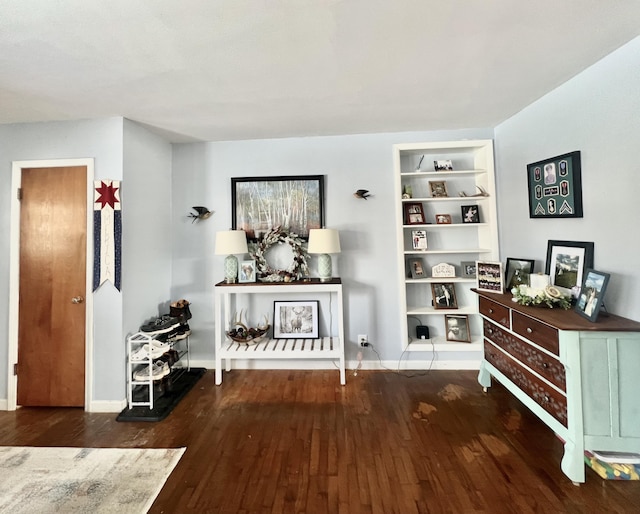 interior space featuring dark wood-type flooring and built in features