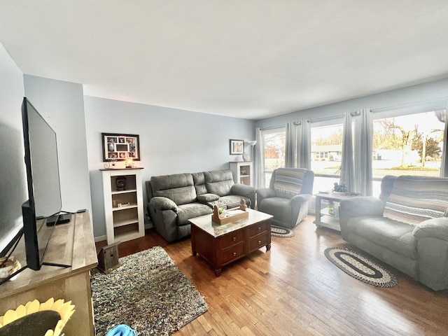 living room with light hardwood / wood-style flooring