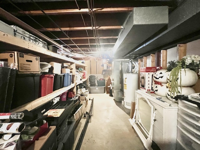 storage area with gas water heater