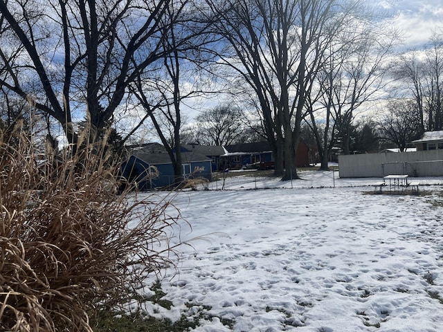 view of yard covered in snow