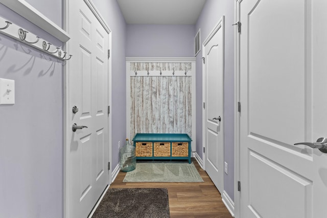 mudroom with hardwood / wood-style flooring