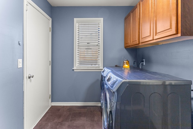 laundry room featuring cabinets and washer and dryer