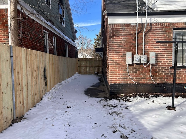 view of snow covered exterior