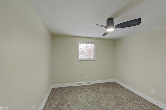 unfurnished room featuring ceiling fan and carpet flooring