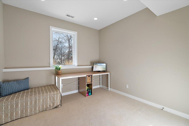 view of carpeted home office