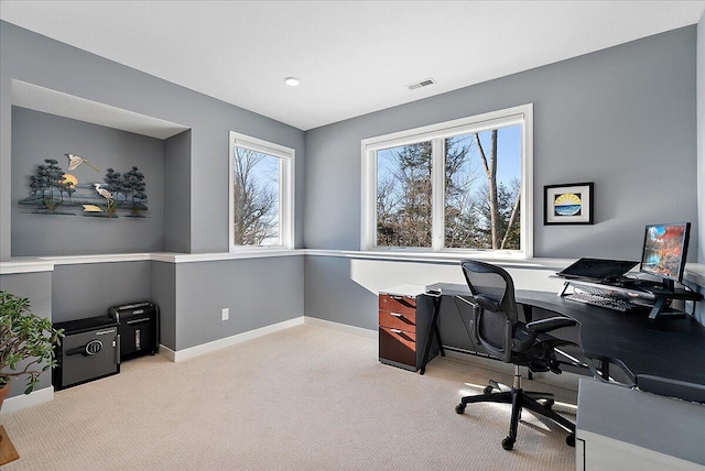 view of carpeted home office