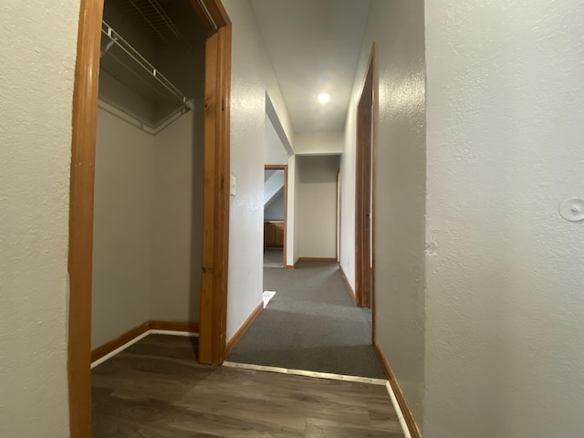 hall with dark hardwood / wood-style floors