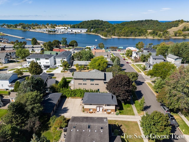 drone / aerial view featuring a water view