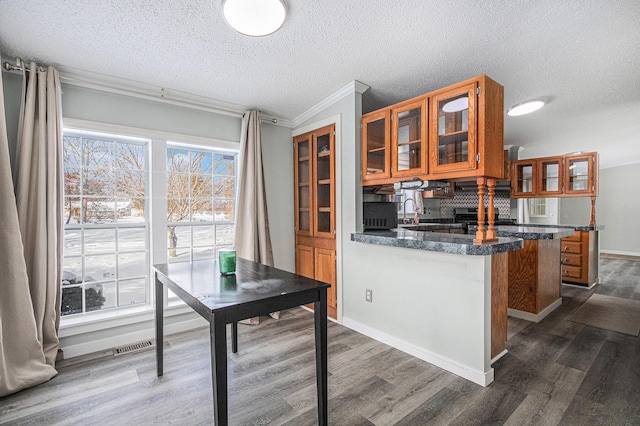 kitchen featuring dark hardwood / wood-style flooring and a textured ceiling