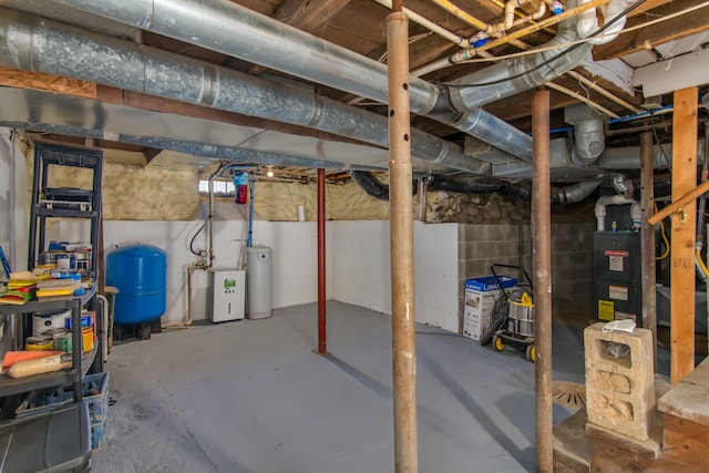 basement featuring gas water heater