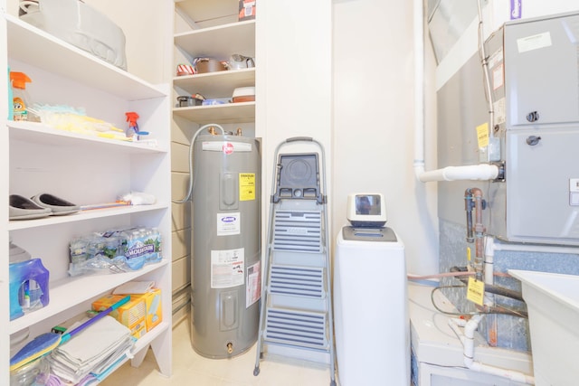 utility room featuring sink and water heater