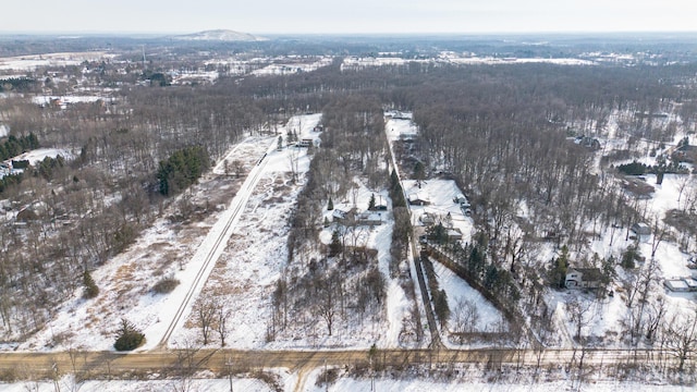 snowy aerial view featuring a mountain view