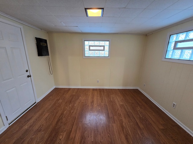 basement featuring dark wood-type flooring