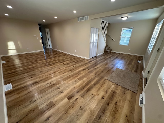 unfurnished living room featuring light hardwood / wood-style floors