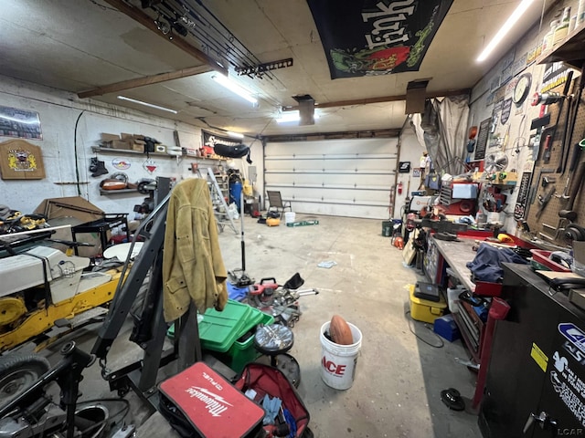 garage featuring a workshop area