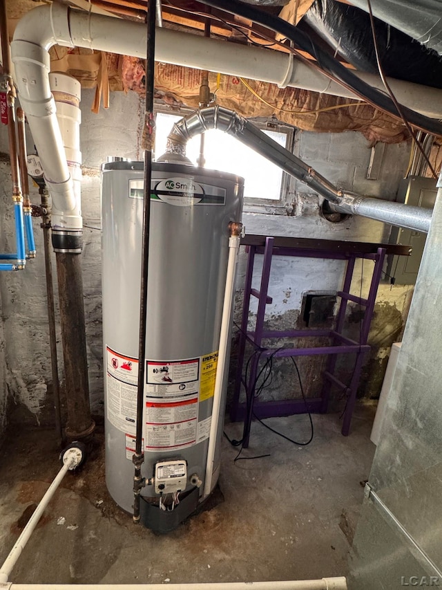 utility room with gas water heater