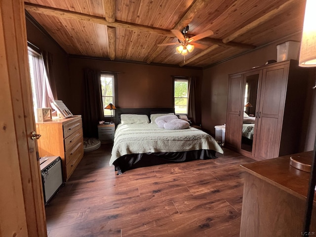 bedroom featuring wooden ceiling and dark hardwood / wood-style flooring