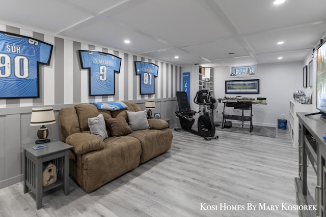 living room with light hardwood / wood-style flooring